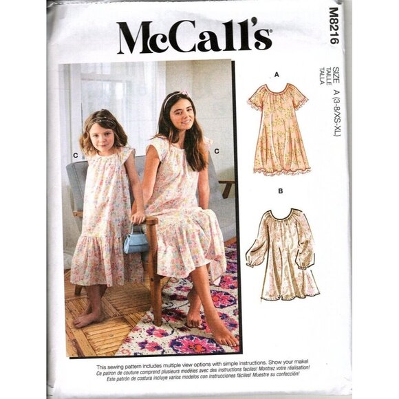 McCalls M8216 Misses XS to L and Girls 3 to 8 Dresses Uncut Sewing Pattern - Picture 1 of 2
